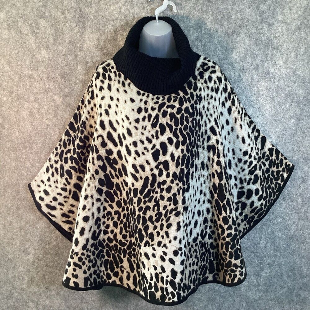 Chicos Sable Chianti Turtleneck Cape Poncho Sweater Womens L/XL Brown Cheetah